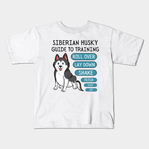 siberian husky guide to training-black and white husky dog Kids T-Shirt by Magnificent Butterfly